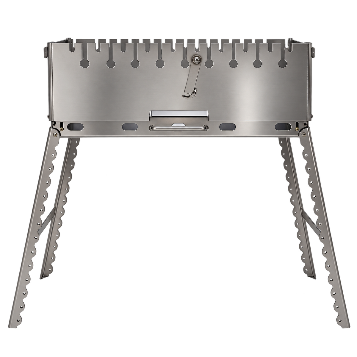 GOROCH Mangal Grill für 10 Spieße - Klappbarer Schaschlikgrill aus 2 mm Edelstahl mit Faltbeinen, Camping & Outdoor Grill