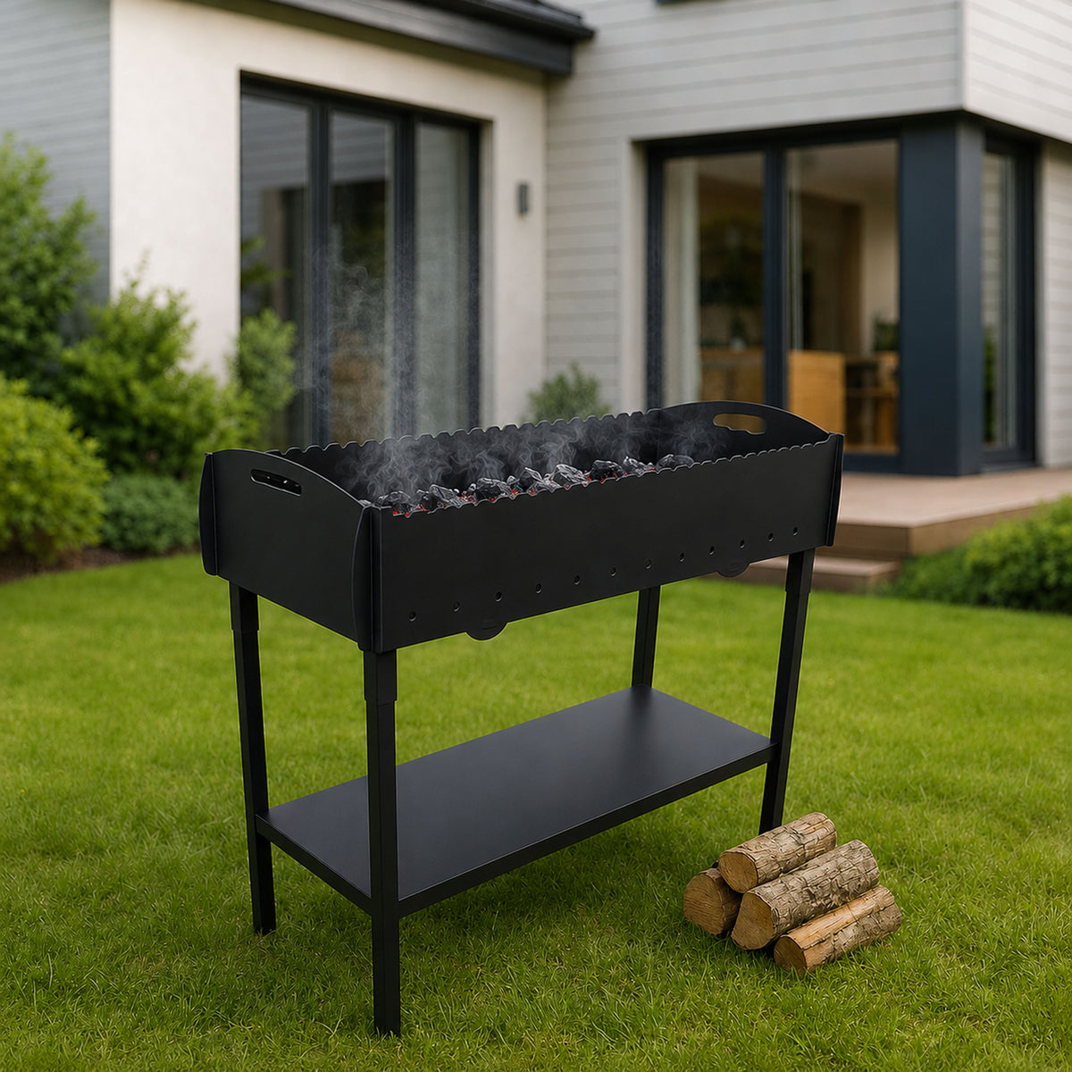 GOROCH Gartengrill | Schaschlikgrill für 21 Spieße – Massiver Holzkohlegrill aus 3 mm Stahl, zerlegbar & kompakt verstaubar, stationärer Metallgrill für Garten, Terrasse & Outdoor BBQ