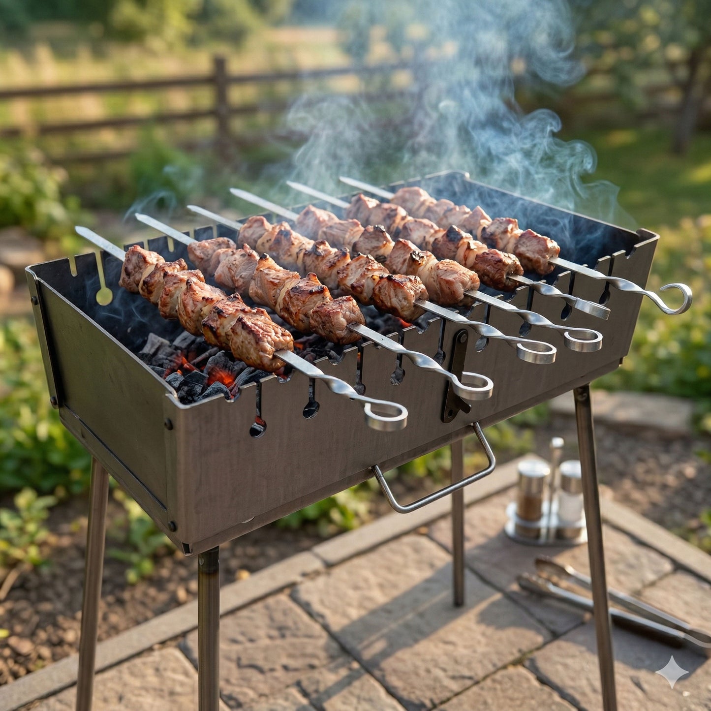 GOROCH Klappbarer Mangal Grill Day & Night Edition Stahl 3 mm für 10 Spieße – stabil, klappbar und ideal für Garten & BBQ