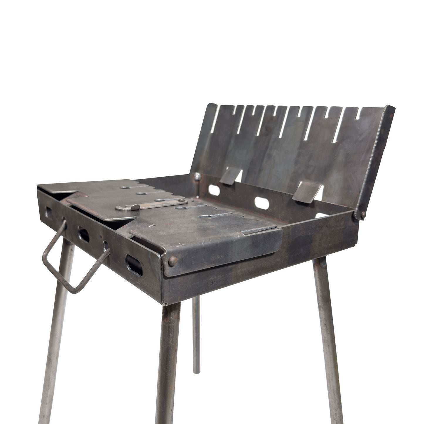 GOROCH Mangal Holzkohlegrill – Tragbarer Schaschlik Grillkoffer aus 2 mm Stahl für 6-Spieße, faltbar für Camping, Garten & Outdoor BBQ
