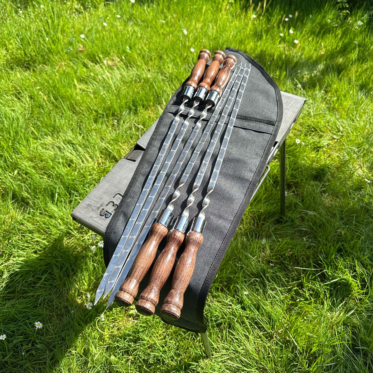 Schaschlikspieße aus Edelstahl 3 mm mit Holzgriff – BBQ Spieße für Grill & Kebab