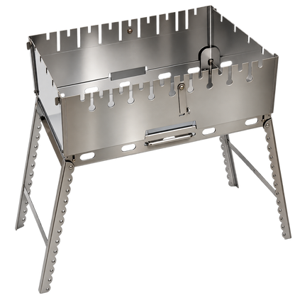 GOROCH Mangal Grill für 10 Spieße - Klappbarer Schaschlikgrill aus 2 mm Edelstahl mit Faltbeinen, Camping & Outdoor Grill