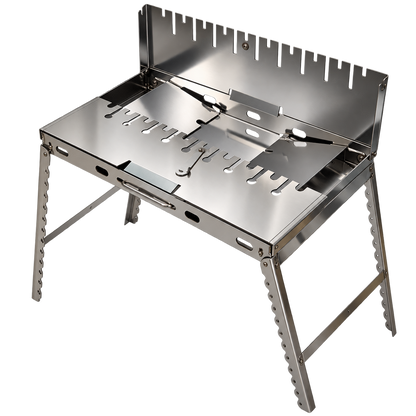 GOROCH Mangal Grill für 10 Spieße - Klappbarer Schaschlikgrill aus 2 mm Edelstahl mit Faltbeinen, Camping & Outdoor Grill