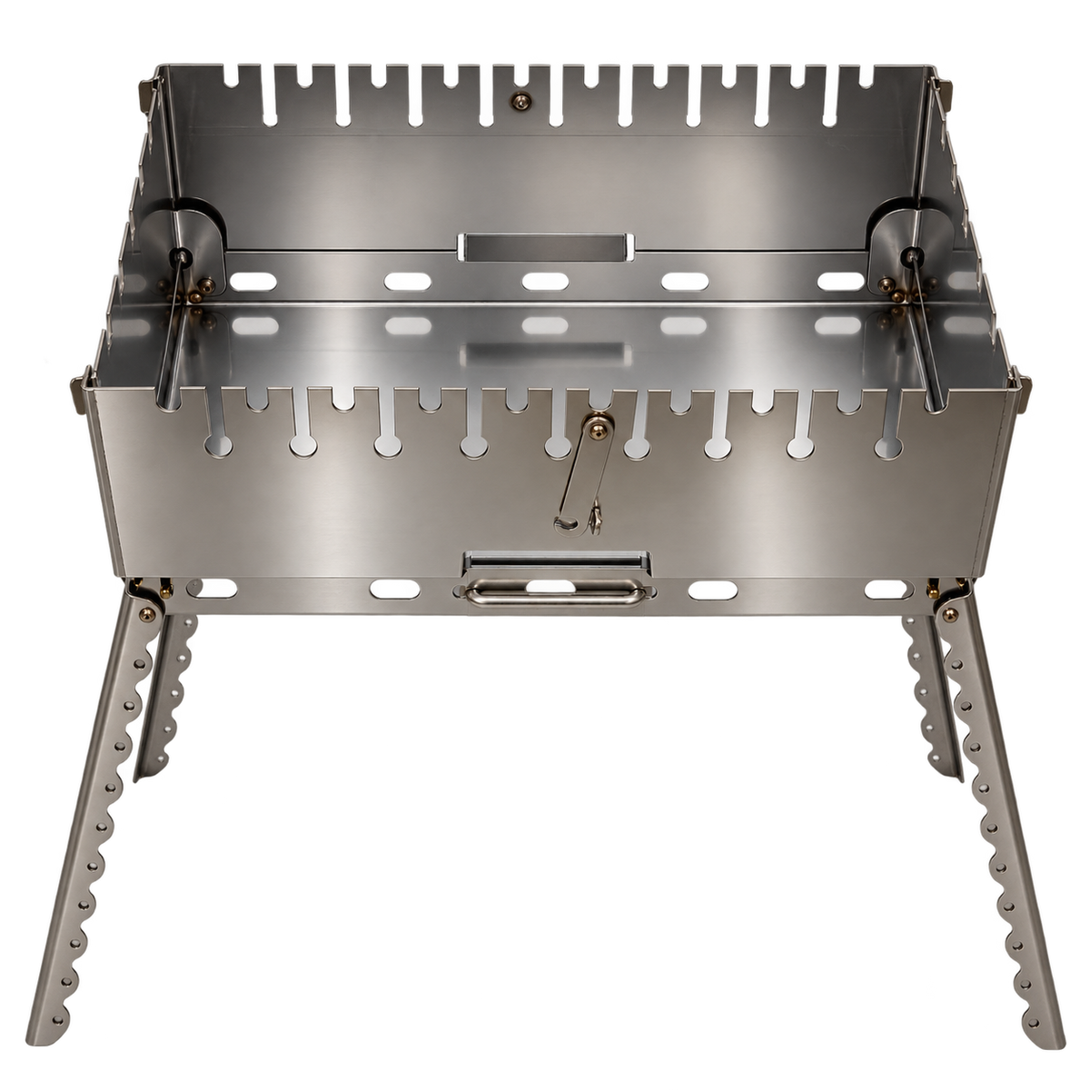 GOROCH Mangal Grill für 10 Spieße - Klappbarer Schaschlikgrill aus 2 mm Edelstahl mit Faltbeinen, Camping & Outdoor Grill