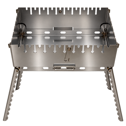 GOROCH Mangal Grill für 10 Spieße - Klappbarer Schaschlikgrill aus 2 mm Edelstahl mit Faltbeinen, Camping & Outdoor Grill