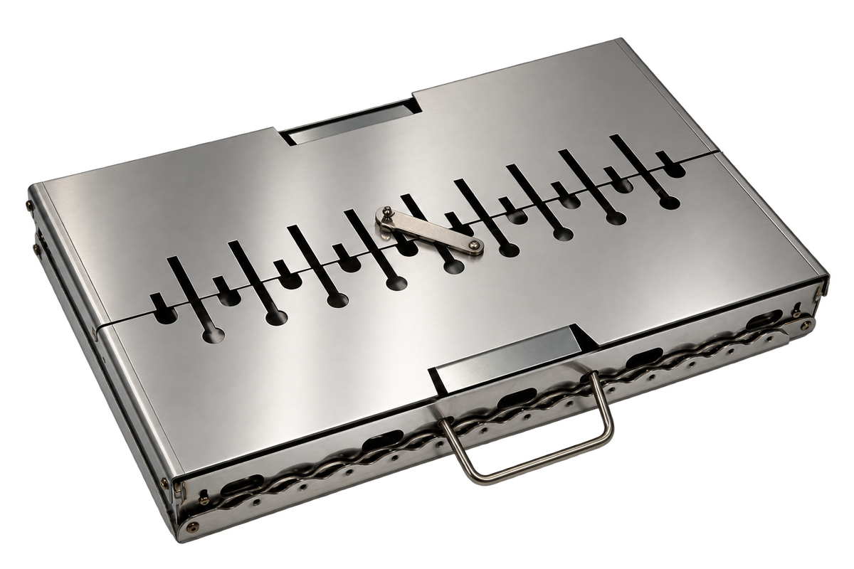 GOROCH Mangal Grill für 10 Spieße - Klappbarer Schaschlikgrill aus 2 mm Edelstahl mit Faltbeinen, Camping & Outdoor Grill