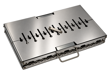 GOROCH Mangal Grill für 10 Spieße - Klappbarer Schaschlikgrill aus 2 mm Edelstahl mit Faltbeinen, Camping & Outdoor Grill