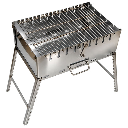 GOROCH Mangal Grill für 10 Spieße - Klappbarer Schaschlikgrill aus 2 mm Edelstahl mit Faltbeinen, Camping & Outdoor Grill