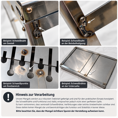 GOROCH Mangal Grill für 10 Spieße - Klappbarer Schaschlikgrill aus 2 mm Edelstahl mit Faltbeinen, Camping & Outdoor Grill