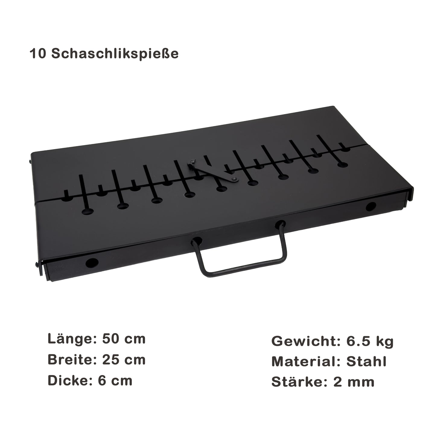 GOROCH Mangal Grill für 10 Spieße - Klappbarer Schaschlikgrill aus 2 mm Stahl, leichter Holzkohlegrill für Camping & Outdoor - Black Edition
