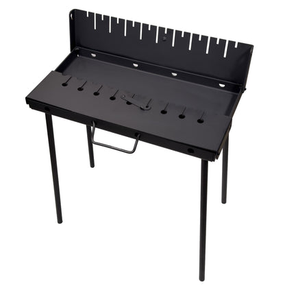 GOROCH Mangal Grill für 10 Spieße - Klappbarer Schaschlikgrill aus 2 mm Stahl, leichter Holzkohlegrill für Camping & Outdoor - Black Edition