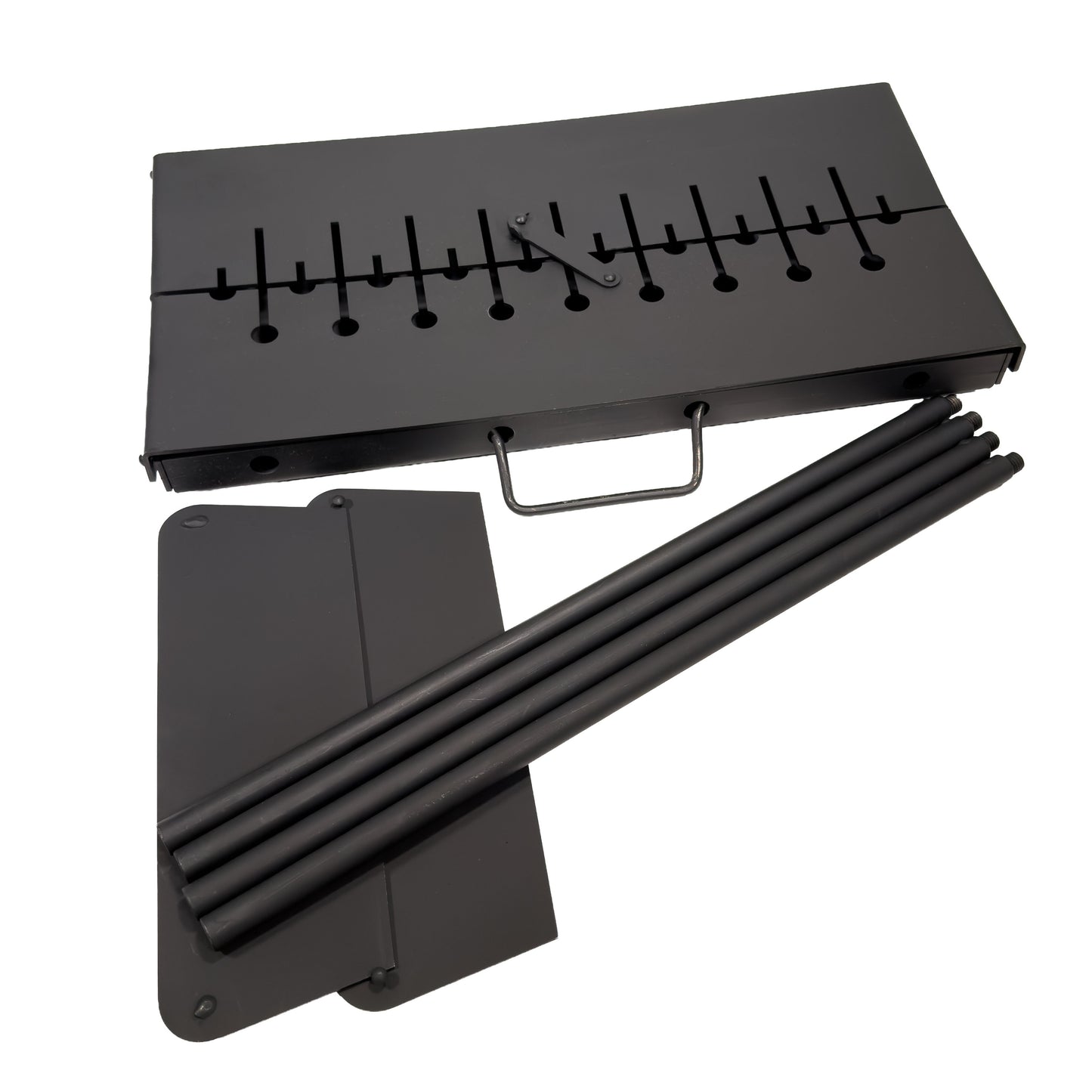GOROCH Mangal Grill für 10 Spieße - Klappbarer Schaschlikgrill aus 2 mm Stahl, leichter Holzkohlegrill für Camping & Outdoor - Black Edition