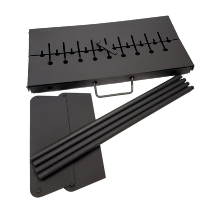 GOROCH Mangal Grill für 10 Spieße - Klappbarer Schaschlikgrill aus 2 mm Stahl, leichter Holzkohlegrill für Camping & Outdoor - Black Edition