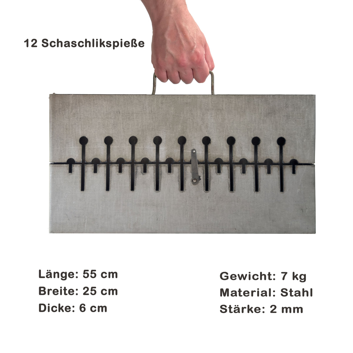 GOROCH Klappbarer Mangal Grill Stahl 2 mm für 12 Spieße – stabil, belastbar und ideal für Garten und BBQ
