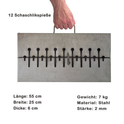 GOROCH Klappbarer Mangal Grill Stahl 2 mm für 12 Spieße – stabil, belastbar und ideal für Garten und BBQ