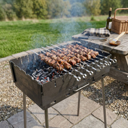 GOROCH Verstärkter Schaschlikgrill Stahl 3 mm für 10 Spieße – stabil, belastbar und ideal für Garten & BBQ