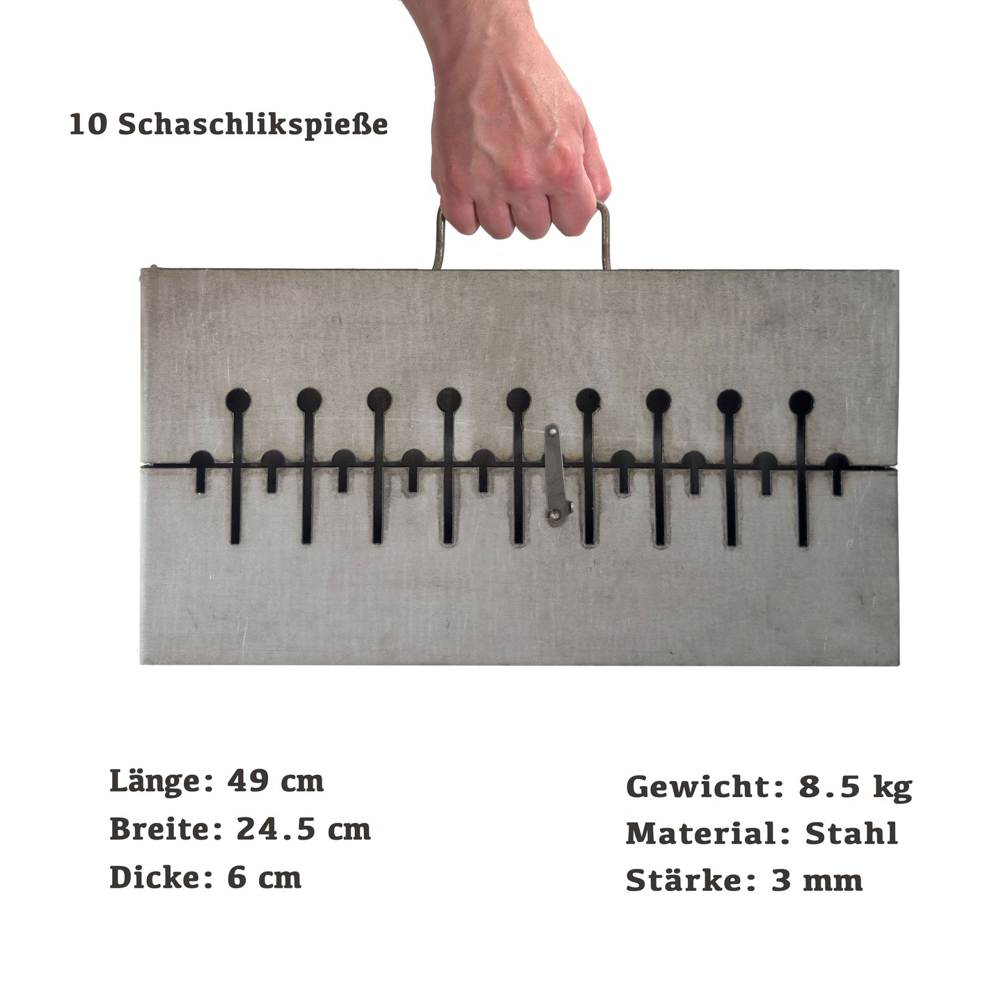 GOROCH Mangal Holzkohlegrill – Tragbarer Schaschlik Grillkoffer aus 3 mm Stahl für 10-Spieße, faltbar für Camping, Garten & Outdoor BBQ