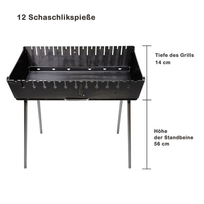 GOROCH Klappbarer Mangal Grill Stahl 3 mm für 12 Spieße – stabil, belastbar und ideal für Garten und BBQ