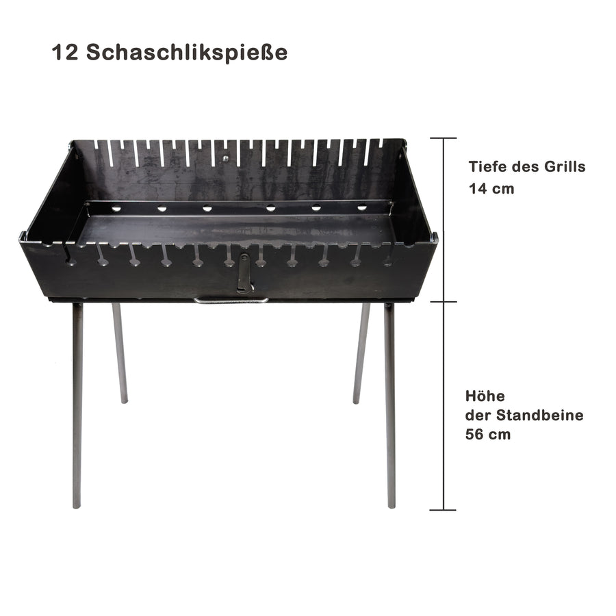 GOROCH Klappbarer Mangal Grill Stahl 2 mm für 12 Spieße – stabil, belastbar und ideal für Garten und BBQ