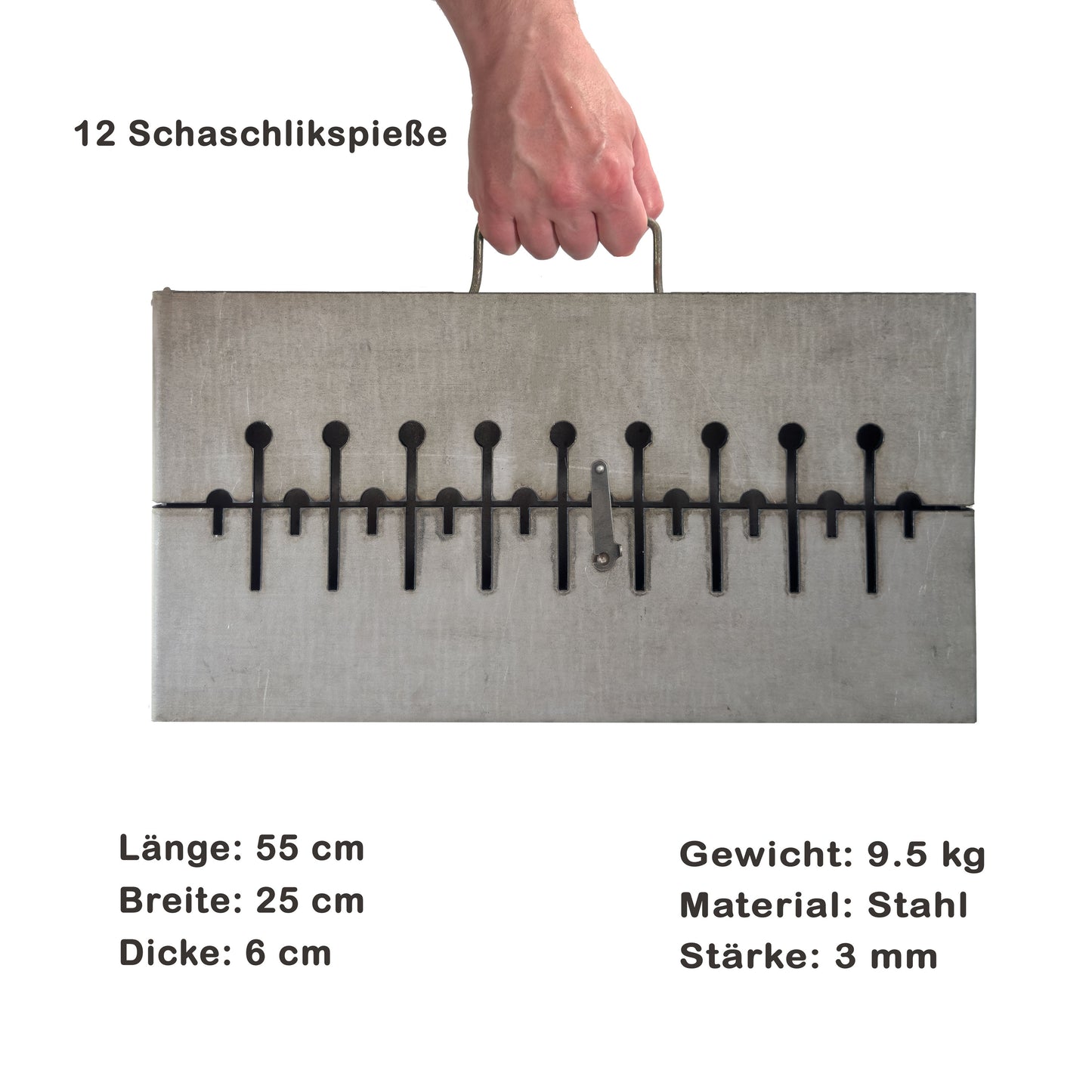GOROCH Klappbarer Mangal Grill Stahl 3 mm für 12 Spieße – stabil, belastbar und ideal für Garten und BBQ