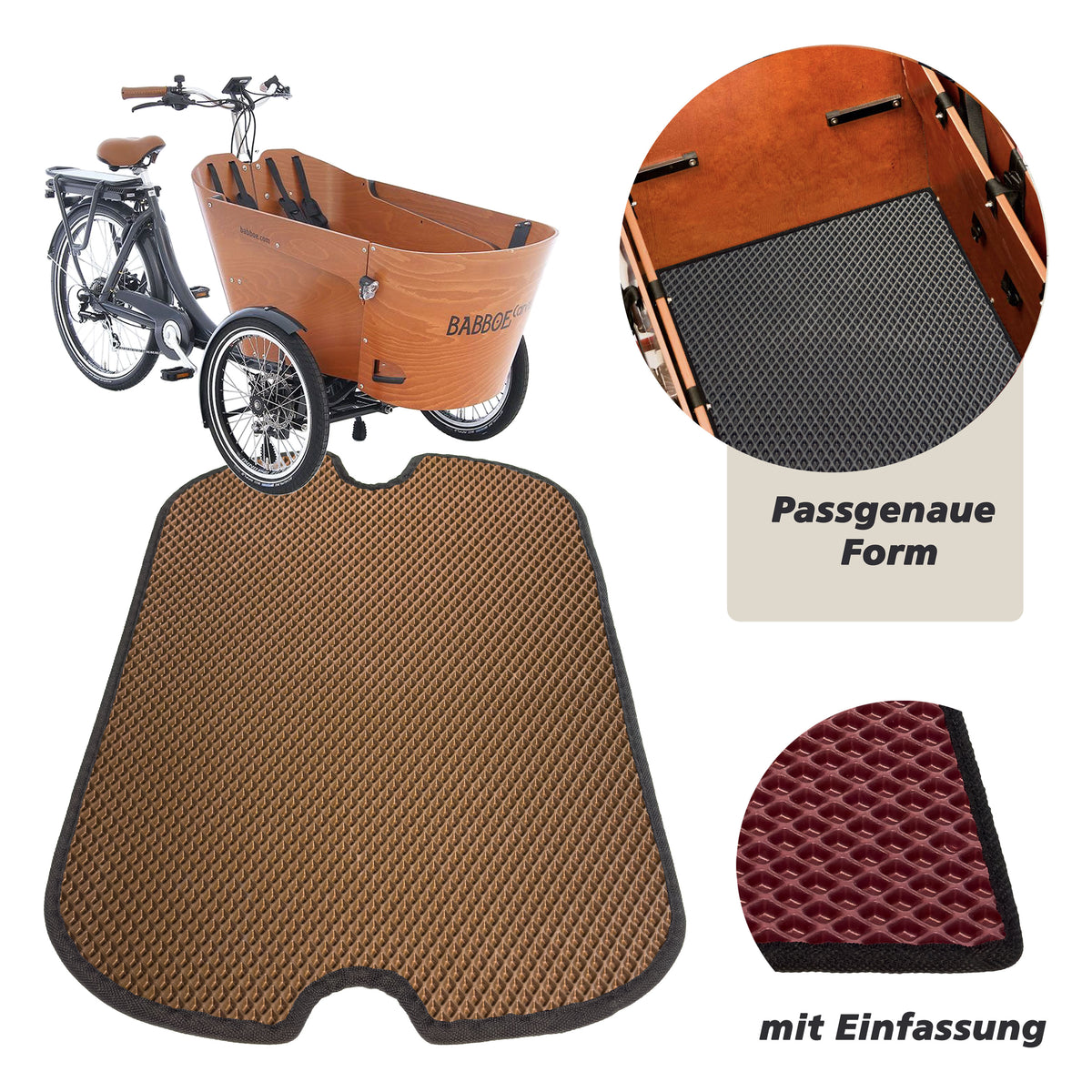 EVA Drive Schutzmatte für Babboe Carve - Braun mit schwarzer Einfassung