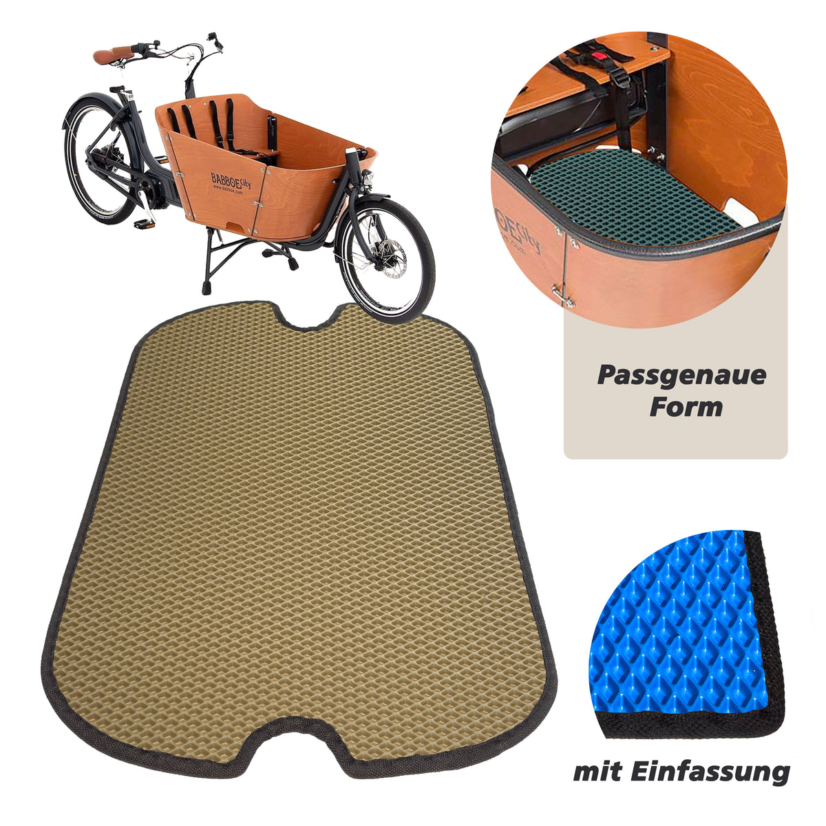 EVA Drive Schutzmatte für Babboe City - Beige mit schwarzer Einfassung