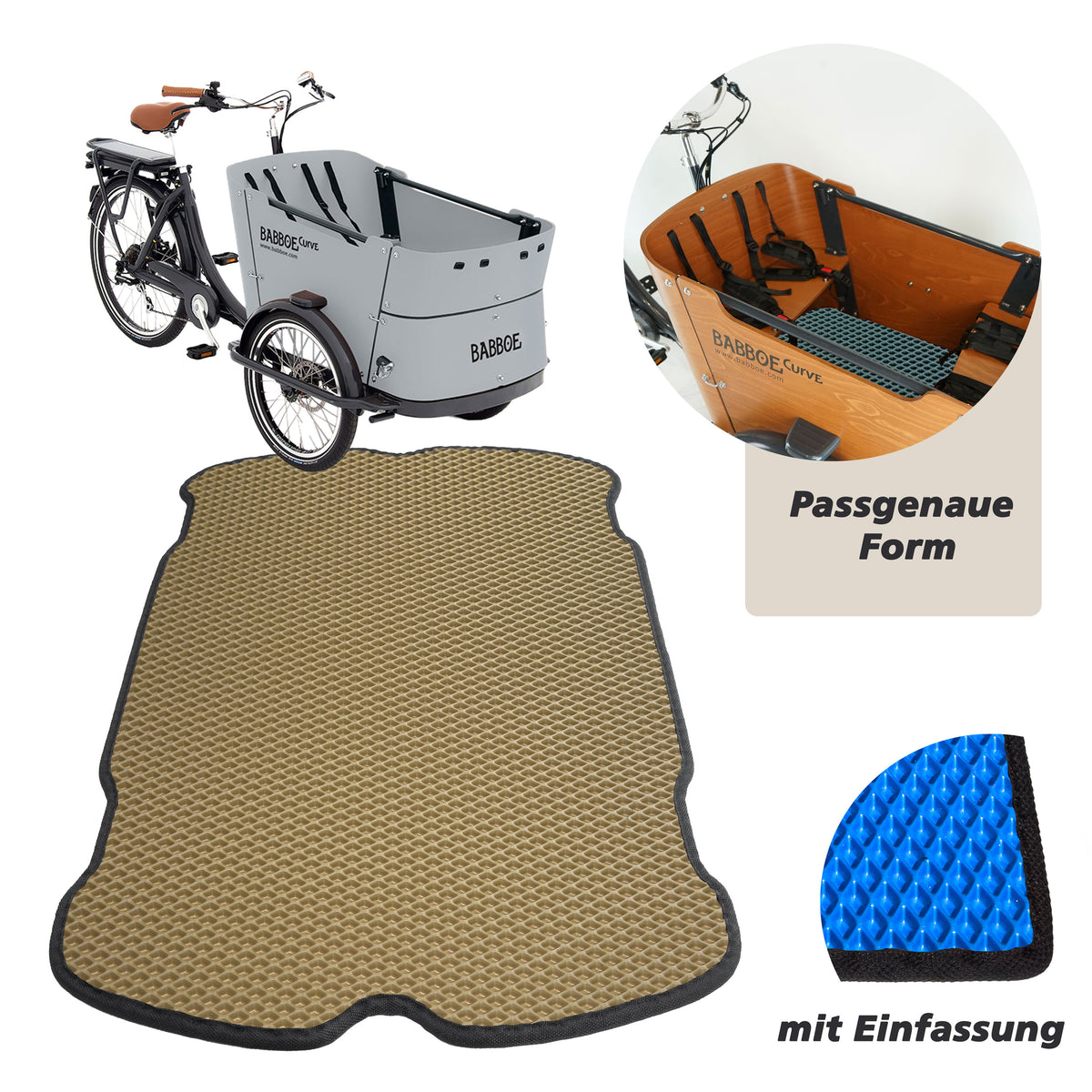 EVA Drive Schutzmatte für Babboe Curve - Beige mit schwarzer Einfassung