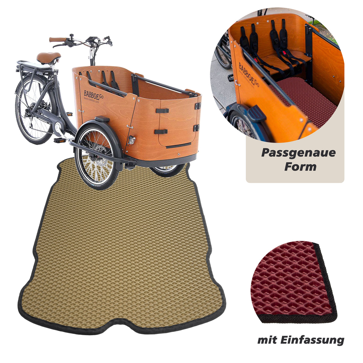 EVA Drive Schutzmatte für Babboe Go - Beige mit schwarzer Einfassung