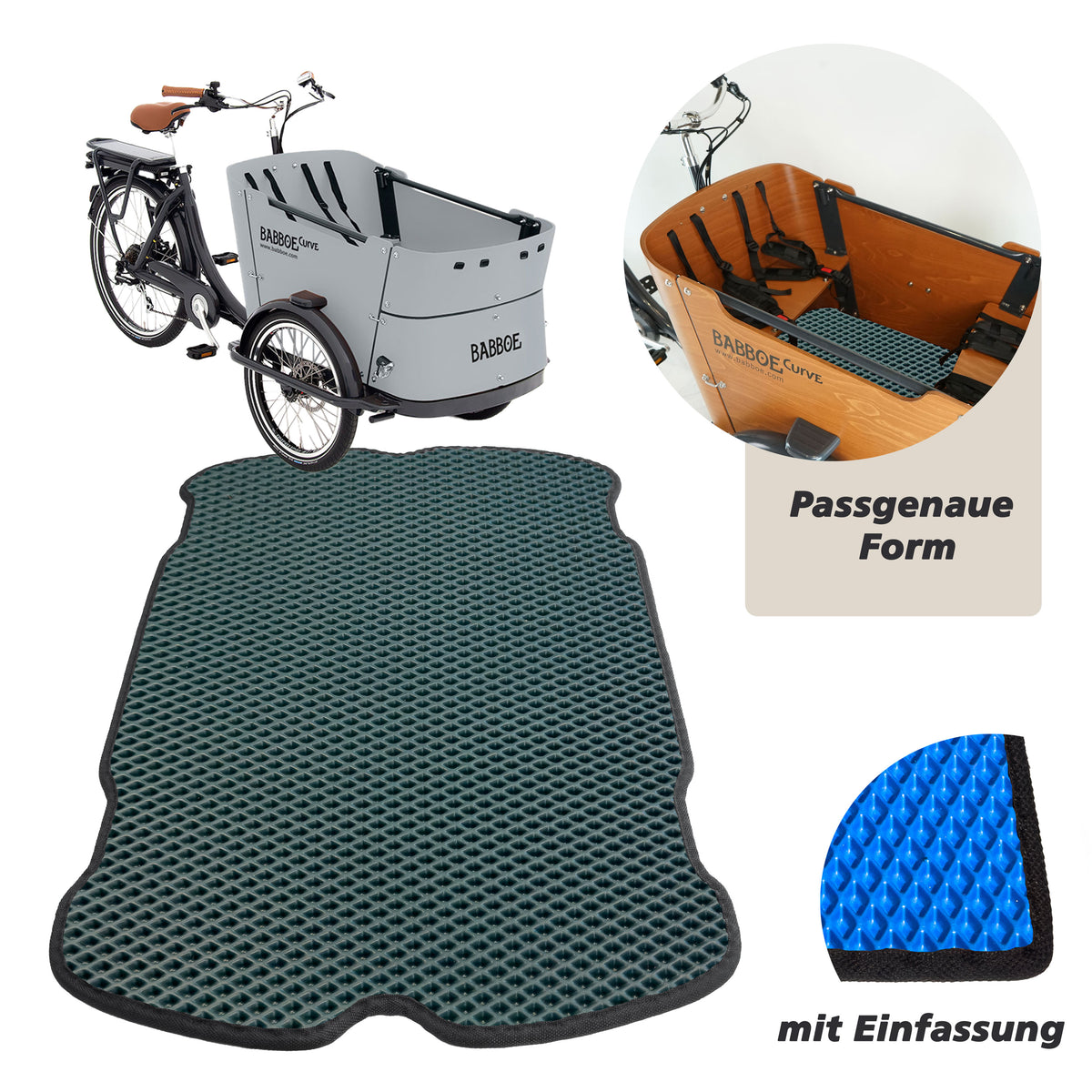 EVA Drive Schutzmatte für Babboe Curve - Dunkelgrün mit schwarzer Einfassung