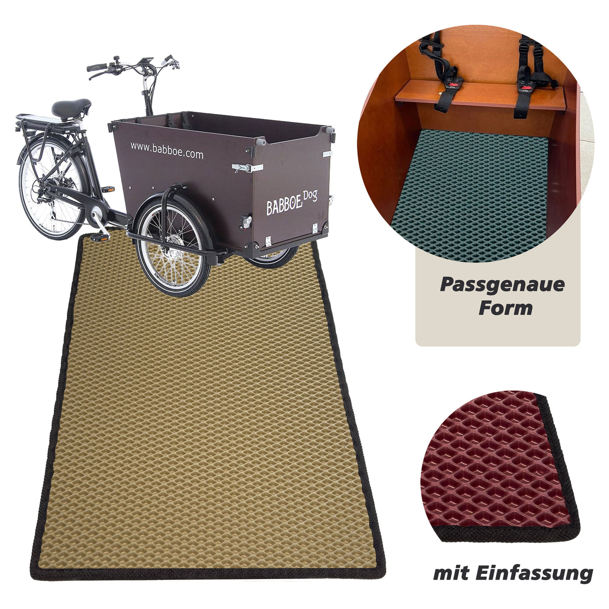 EVA Drive Schutzmatte für Babboe Dog - Beige mit schwarzer Einfassung