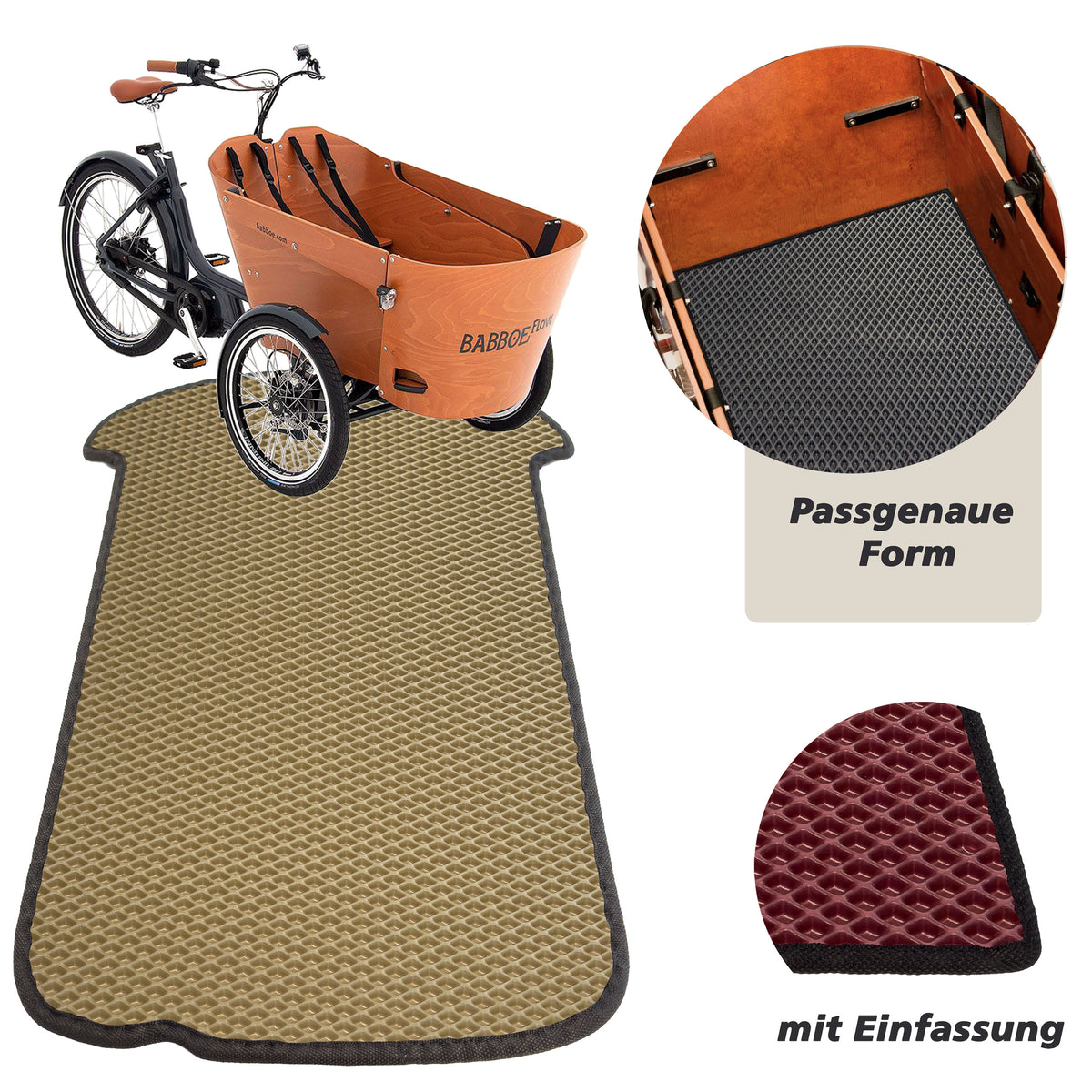 EVA Drive Schutzmatte für Babboe Flow - Beige mit schwarzer Einfassung