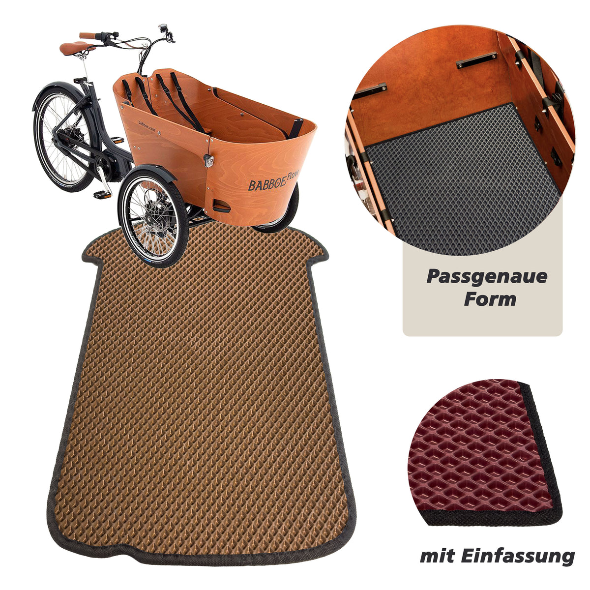 EVA Drive Schutzmatte für Babboe Flow - Braun mit schwarzer Einfassung