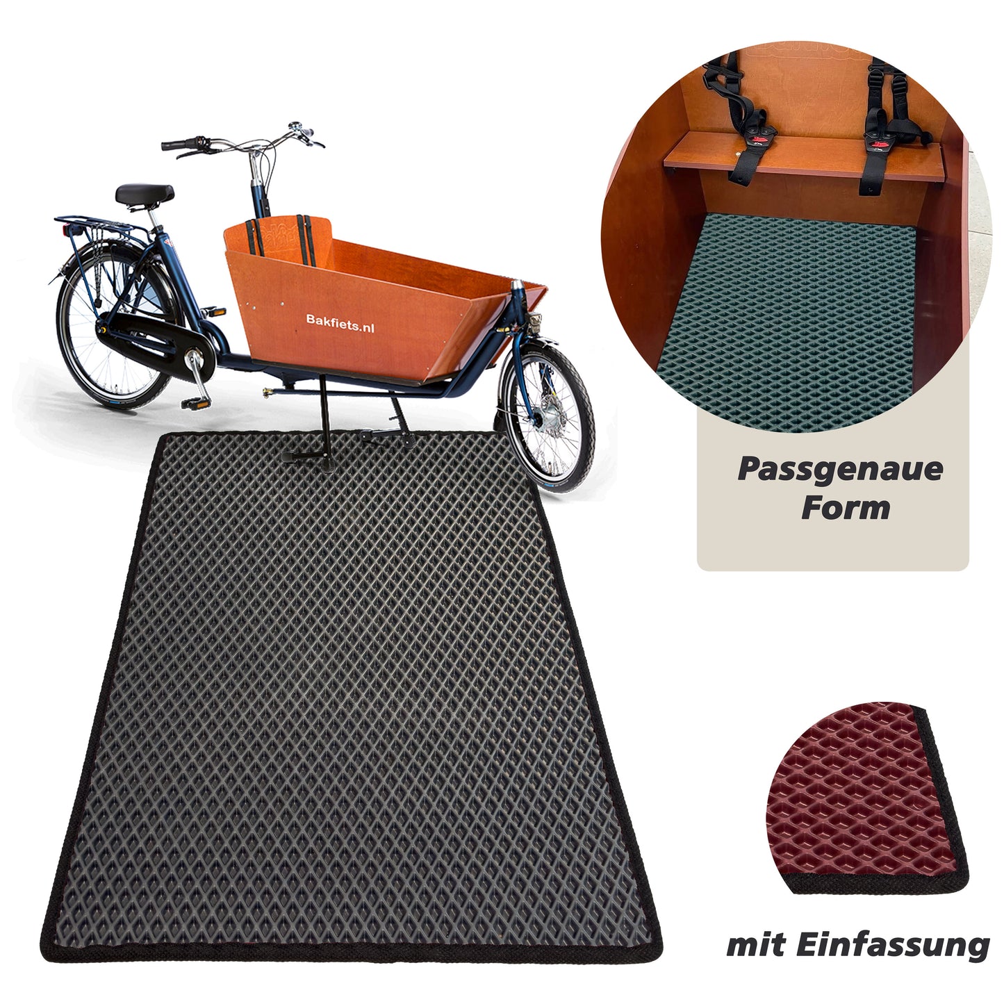 EVA Drive Premium Schutzmatte für Bakfiets Long | Passgenaue Lastenrad Fußmatte aus Eva | Rutschfester Bodenmatte Teppich | Lastenrad Zubehör | Pflegeleicht & Umweltfreundlich