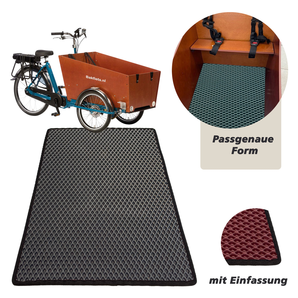 EVA Drive Schutzmatte für Bakfiets CargoBike Classic Wide - Bordeaux mit schwarzer Einfassung