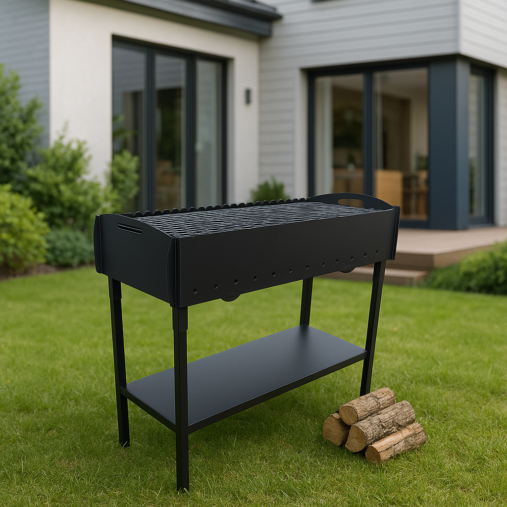 GOROCH Mangal Grill mit Grillrost für 21 Spieße – Massiver Schaschlikgrill aus 3 mm Stahl mit Ablage, Holzkohlegrill für Garten & Outdoor BBQ