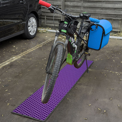 EVA Drive Fahrrad Unterlegmatte & Parkmatte 200 × 40 cm gegen Schmutz und Nässe - Lila, schwarzer Rand