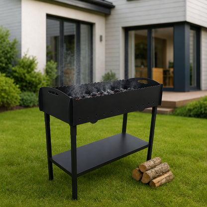 GOROCH Gartengrill | Schaschlikgrill für 21 Spieße – Massiver Holzkohlegrill aus 3 mm Stahl, zerlegbar & kompakt verstaubar, stationärer Metallgrill für Garten, Terrasse & Outdoor BBQ