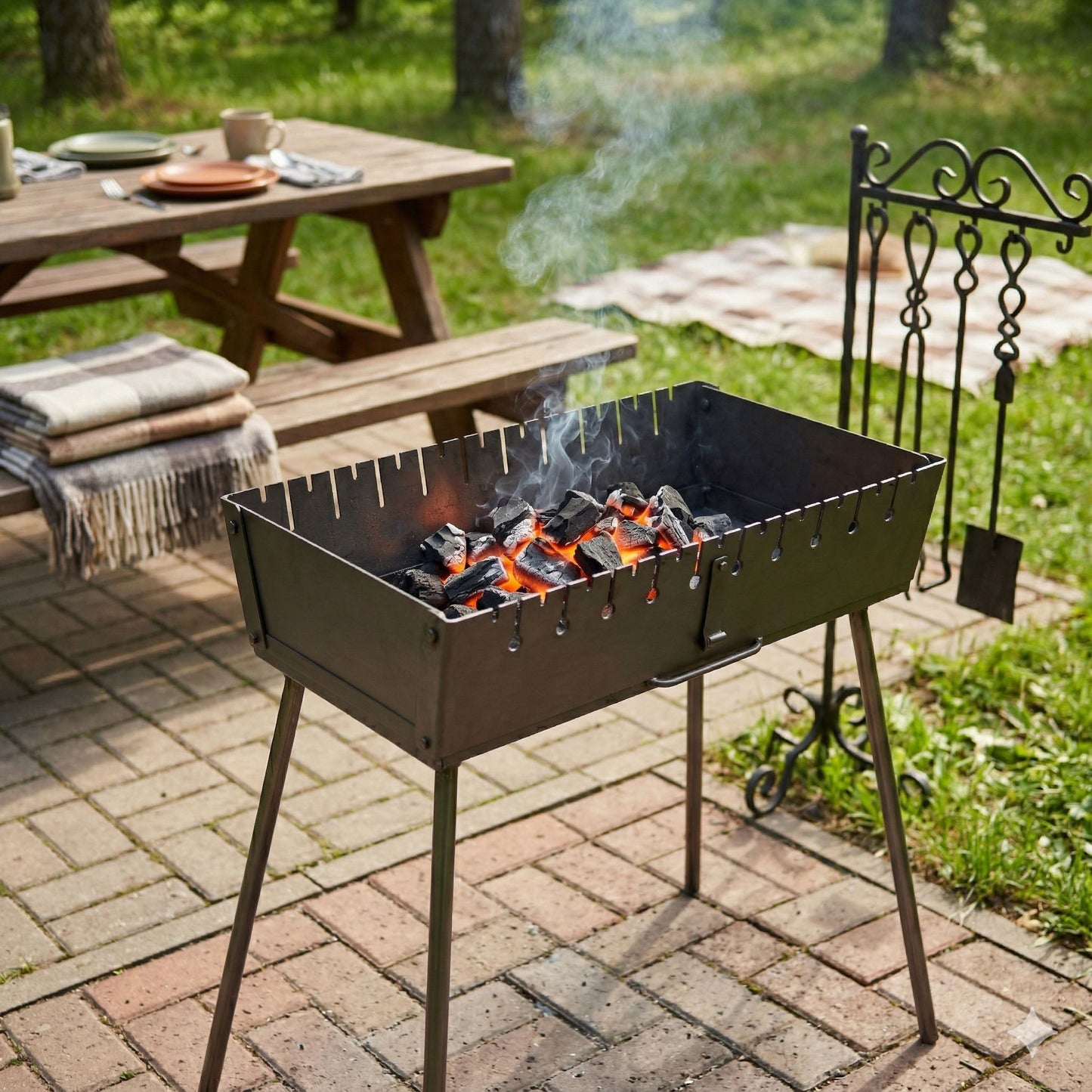 GOROCH Klappbarer Mangal Grill Stahl 3 mm für 12 Spieße – stabil, belastbar und ideal für Garten und BBQ