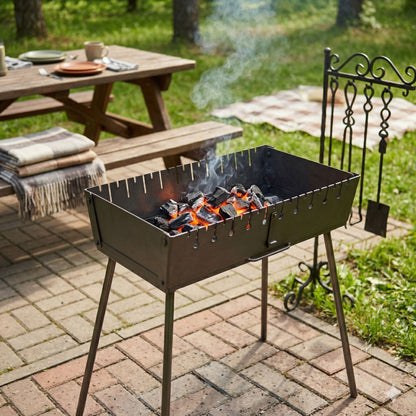 GOROCH Klappbarer Mangal Grill Stahl 3 mm für 12 Spieße – stabil, belastbar und ideal für Garten und BBQ