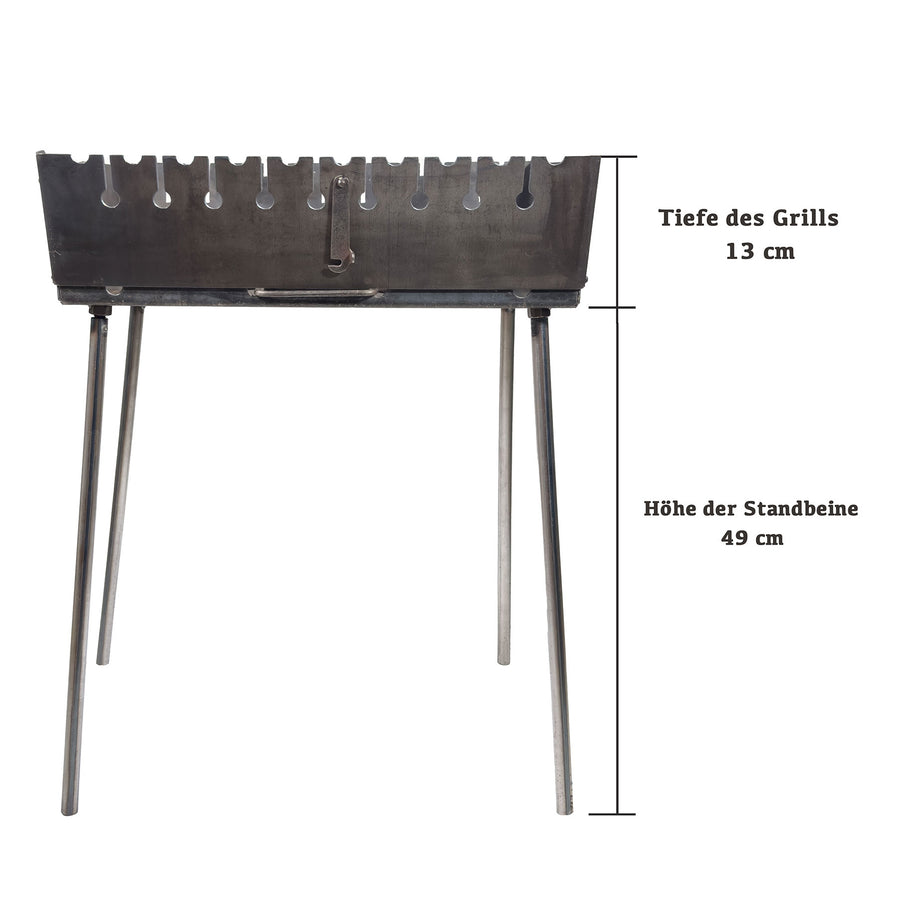 GOROCH Klappbarer Mangal Grill Stahl 2 mm für 10 Spieße – leicht, mobil und ideal für Camping und Outdoor