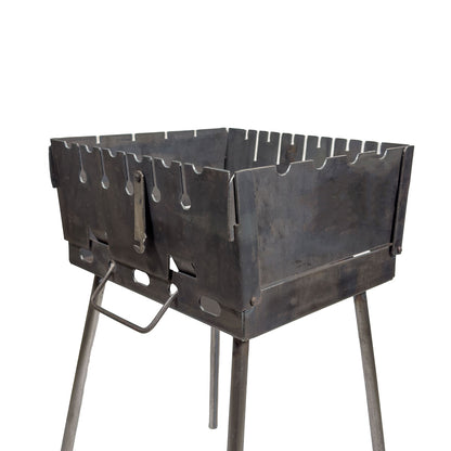 GOROCH Mangal Holzkohlegrill – Tragbarer Schaschlik Grillkoffer aus 2 mm Stahl für 6-Spieße, faltbar für Camping, Garten & Outdoor BBQ