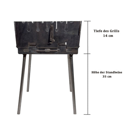 GOROCH Mangal Holzkohlegrill – Tragbarer Schaschlik Grillkoffer aus 2 mm Stahl für 6-Spieße, faltbar für Camping, Garten & Outdoor BBQ