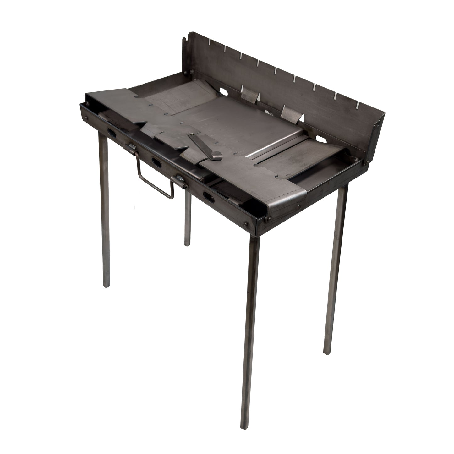 GOROCH Klappbarer Mangal Grill Stahl 3 mm für 9 Spieße mit 2 Seitentischen – stabil und ideal für Garten & BBQ