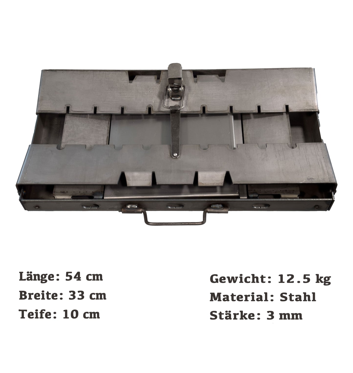 GOROCH Klappbarer Mangal Grill Stahl 3 mm für 9 Spieße mit 2 Seitentischen – stabil und ideal für Garten & BBQ