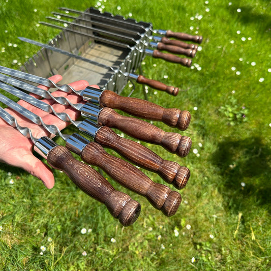 Schaschlikspieße aus Edelstahl 3 mm mit Holzgriff – BBQ Spieße für Grill & Kebab