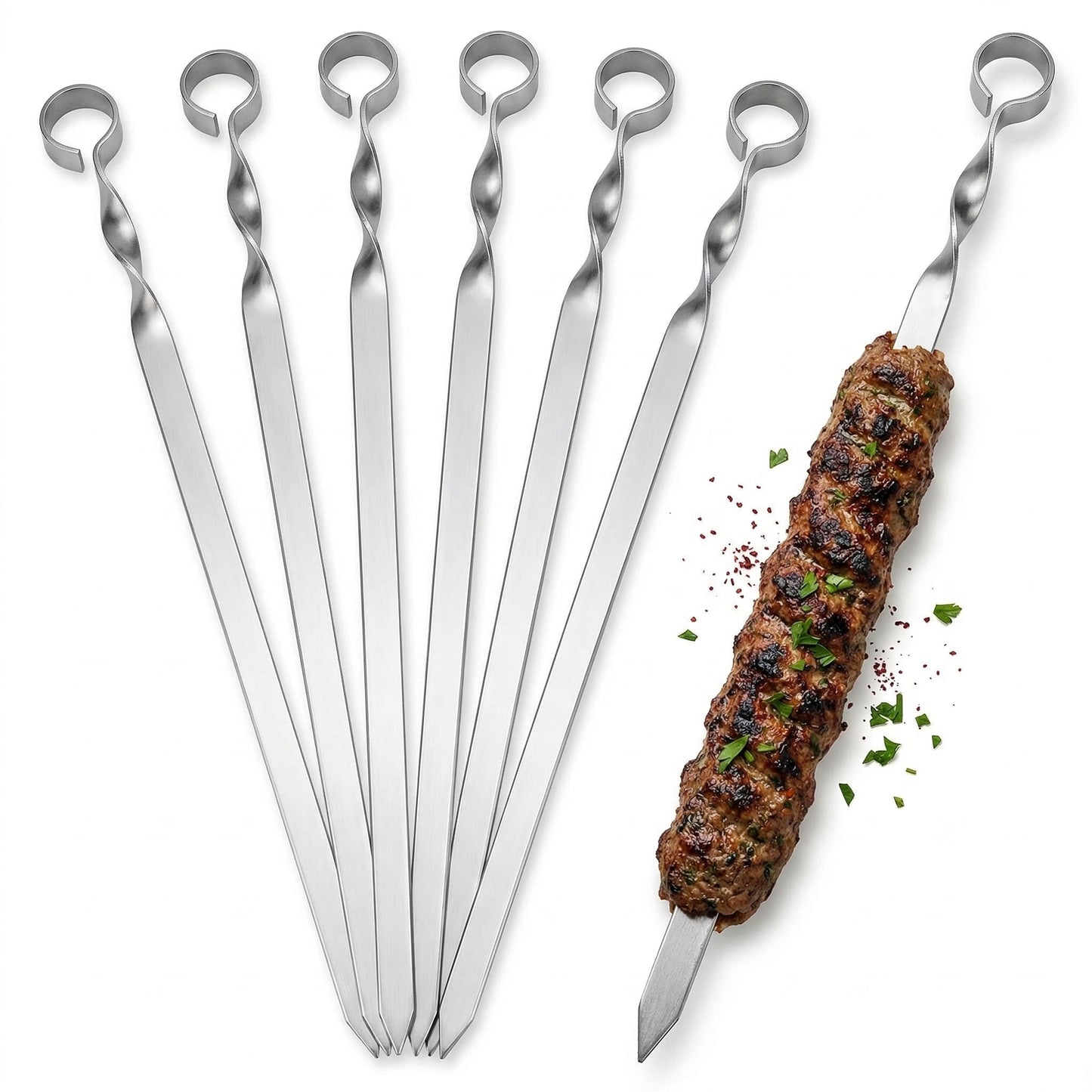 GOROCH Kebabspießae Set aus Edelstahl – 67 cm Schaschlikspieße, 20 mm breit, 3 mm stark, extra stabil für Lammspieße & Hackfleisch, ideal für große Grills & BBQ