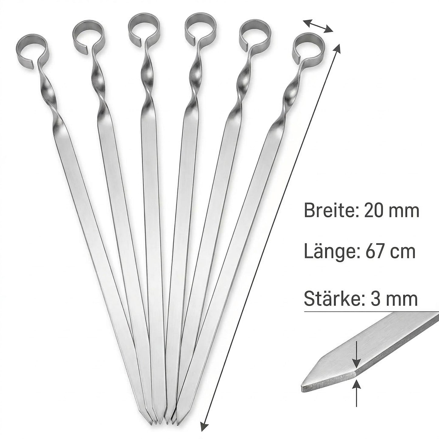 GOROCH Kebabspießae Set aus Edelstahl – 67 cm Schaschlikspieße, 20 mm breit, 3 mm stark, extra stabil für Lammspieße & Hackfleisch, ideal für große Grills & BBQ