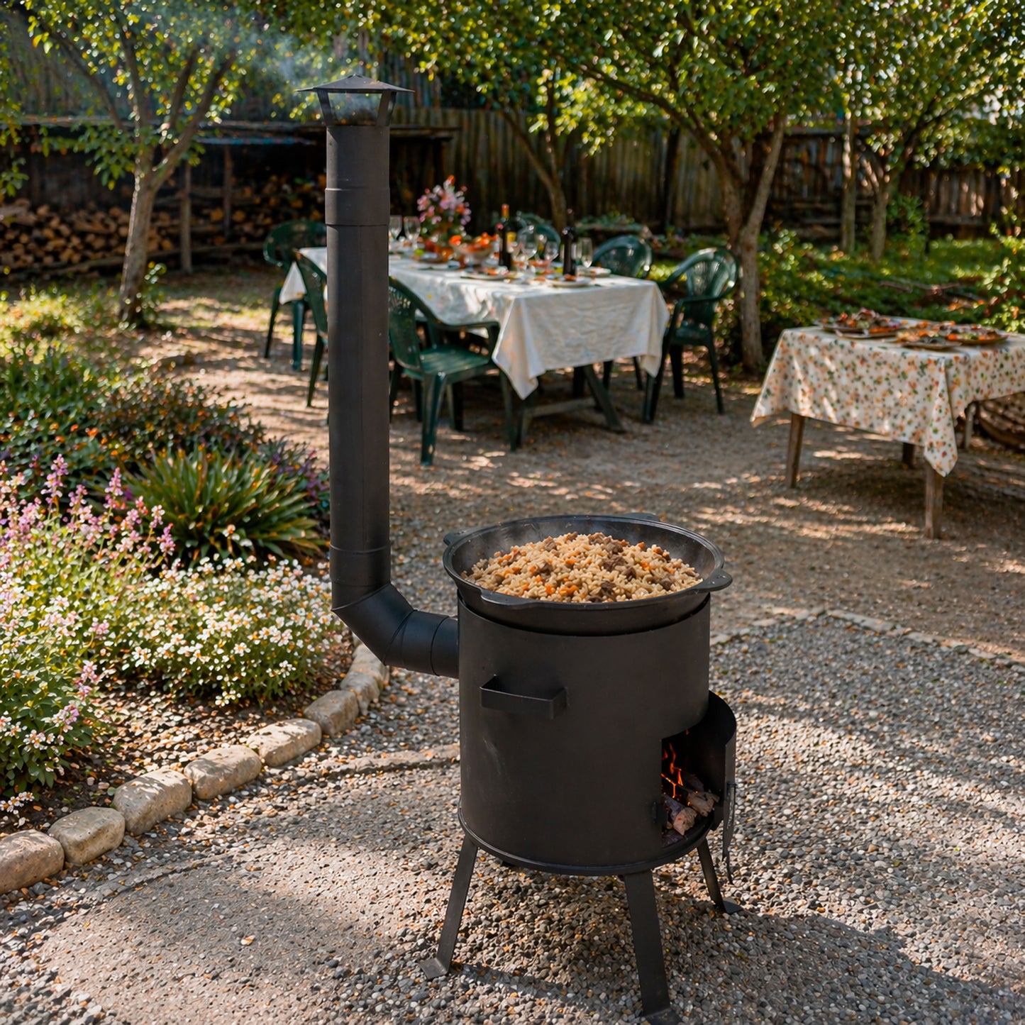 Kazanofen 12 Liter mit Schornstein – zerlegbarer Kesselofen für Garten, Camping & Outdoor Küche, mobil & kompakt verstaubar
