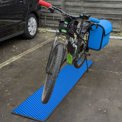 EVA Drive Fahrrad Unterlegmatte & Parkmatte 200 × 40 cm gegen Schmutz und Nässe - Blau, schwarzer Rand