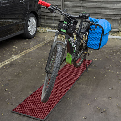 EVA Drive Fahrrad Unterlegmatte & Parkmatte 200 × 40 cm gegen Schmutz und Nässe - Bordeaux, schwarzer Rand